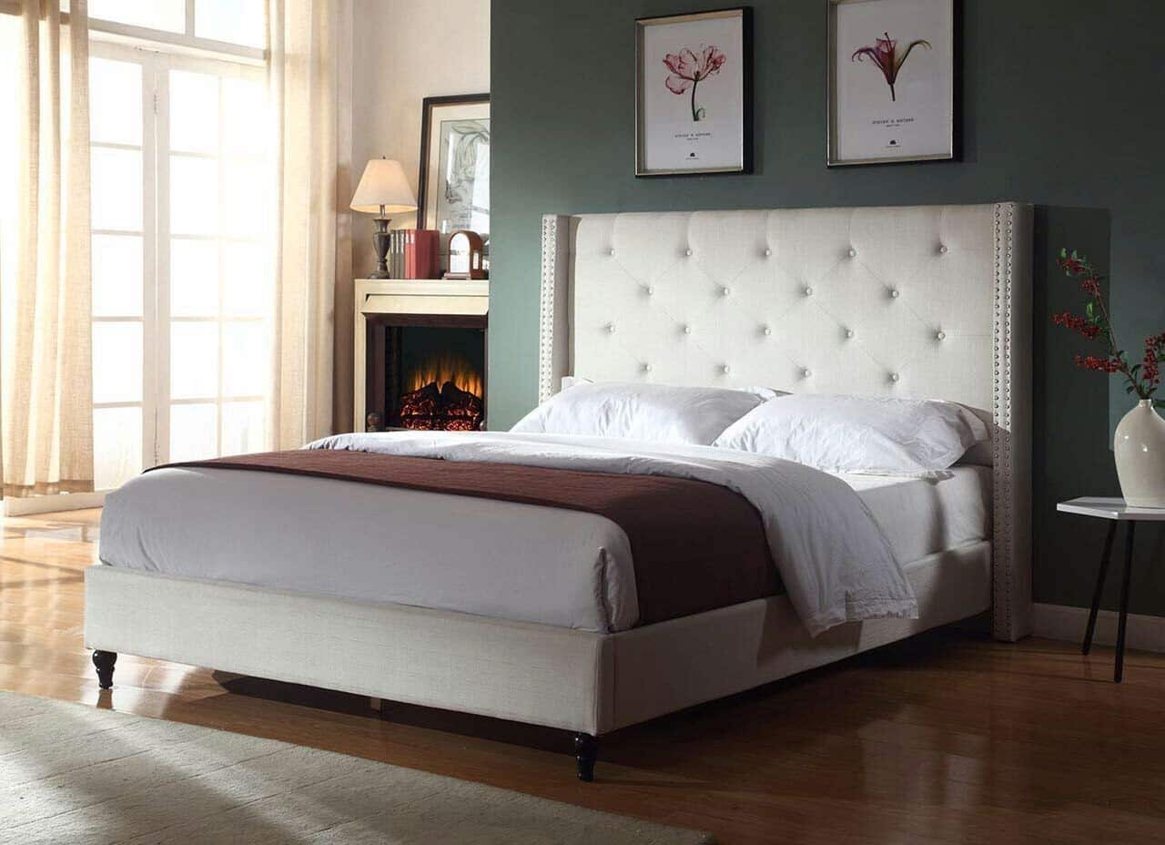 Tall Headboard Platform Bed with Slats Queen - Image 4