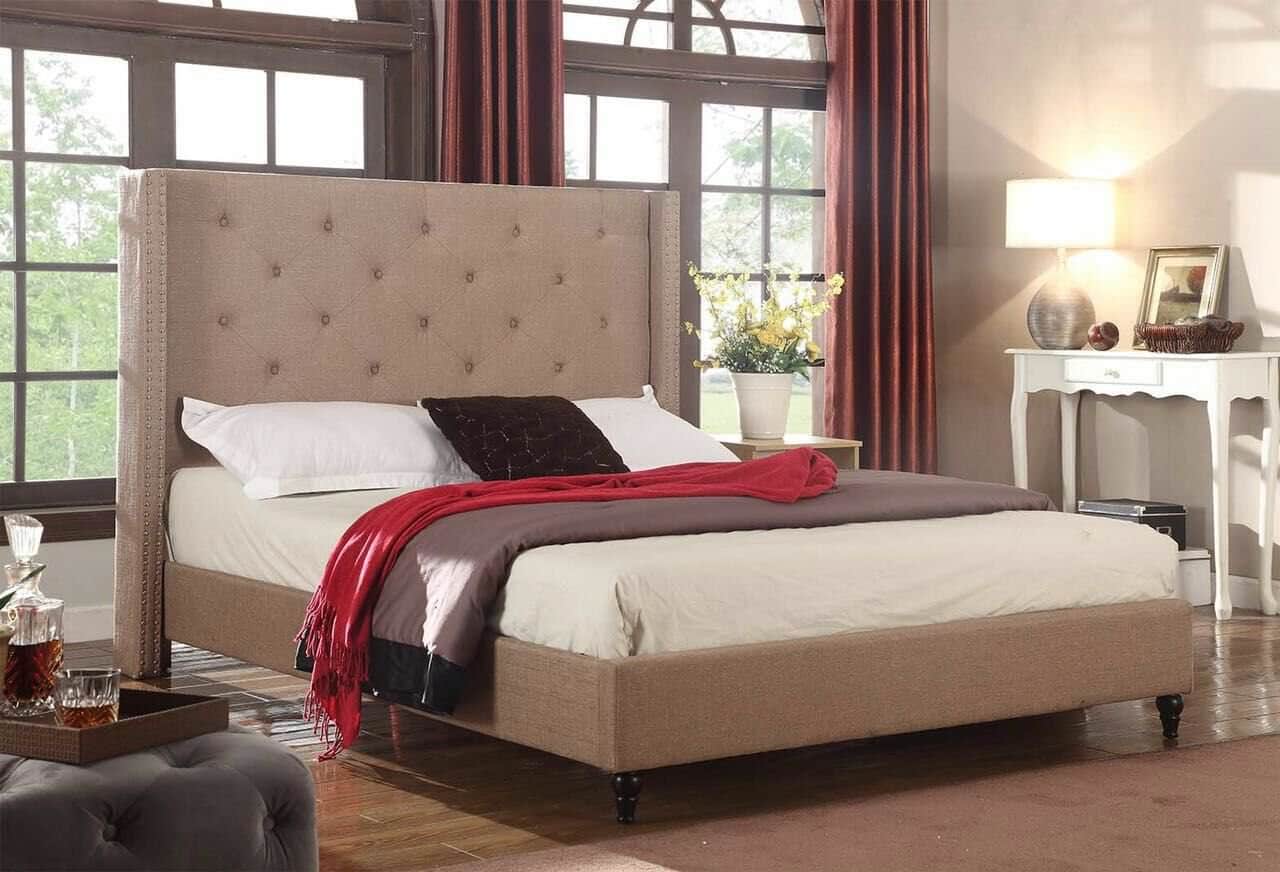 Tall Headboard Platform Bed with Slats Queen