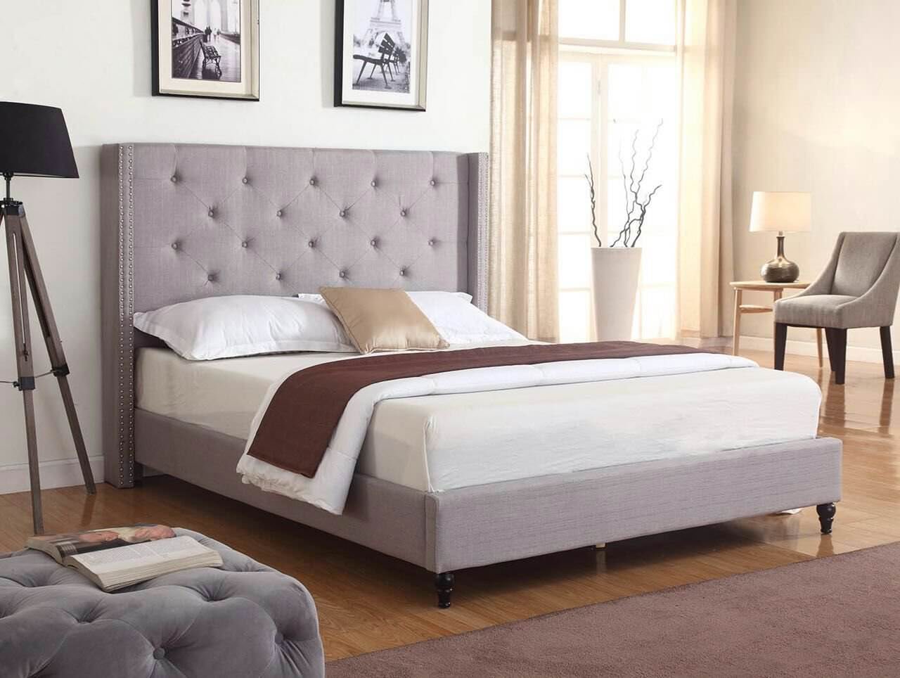 Tall Headboard Platform Bed with Slats Queen - Image 3